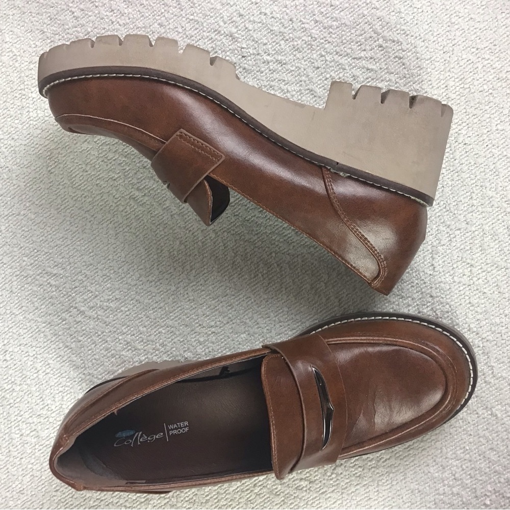 Aqua College Womens Daria Cognac Leather Slip-On Loafers Size 9 - Picture 2 of 10